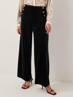 Monsoon Vera Velvet Wide Leg Trousers, Black, Black