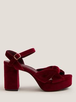 Monsoon Nola Velvet Heeled Sandals, Red, Red