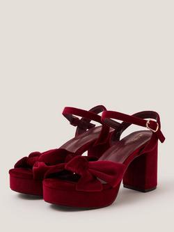 Monsoon Nola Velvet Heeled Sandals, Red - view 2, Red