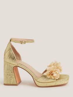 Monsoon Mindy Floral Heeled Sandals, Gold, Gold