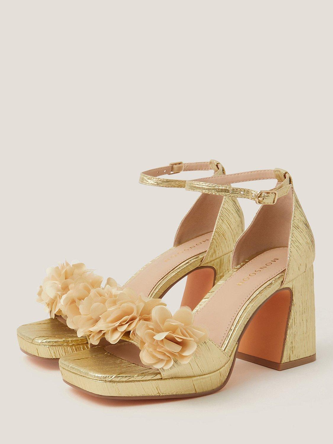 Product image 2 of 3, which shows Monsoon Mindy Floral Heeled Sandals, Gold, EU38