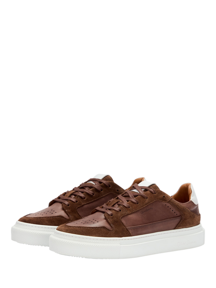 Oliver Sweeney Serta Leather & Suede Lace-Up Trainers - view 2, Brown