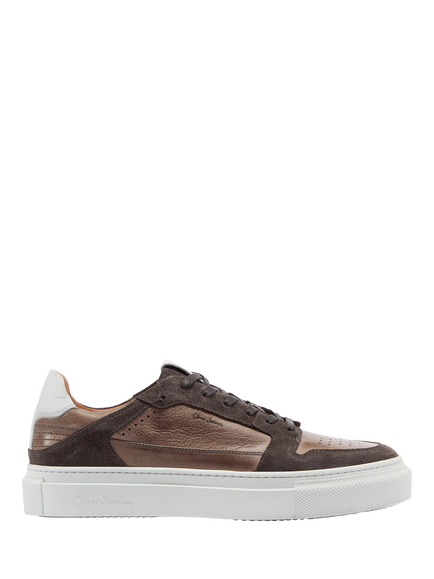 Oliver Sweeney Serta Leather & Suede Lace-Up Trainers, Grey