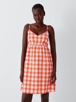 John Lewis Gingham Sleeveless Chemise, Orange, Orange