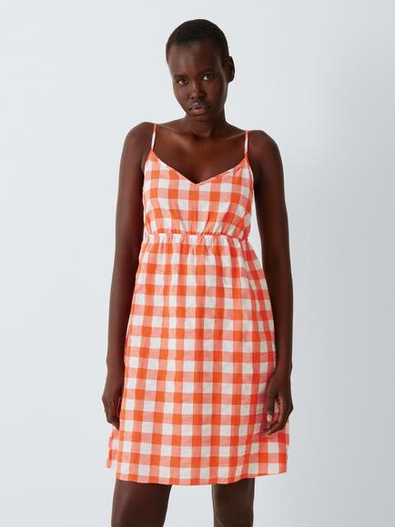 John Lewis Gingham Sleeveless Chemise, Orange, Orange