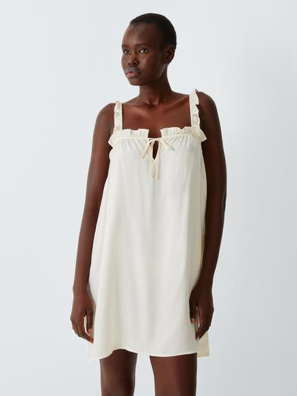 John Lewis Frill Strap Satin Chemise, Ivory, Ivory