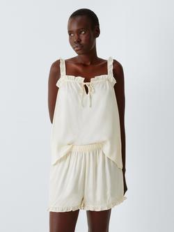 John Lewis Frill Satin Short Pyjama Set, Ivory, Ivory