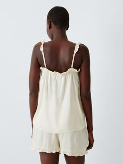 John Lewis Frill Satin Short Pyjama Set, Ivory - view 2, Ivory
