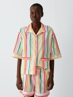 John Lewis Stripe Boxy Button Down Long Pyjama Top, Multi Stripe, Multi Stripe