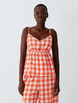 John Lewis Gingham Camisole Barrel Leg Pyjama Set, Orange, Orange