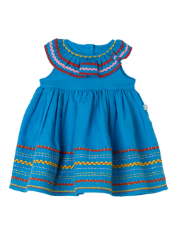 Stella McCartney Baby Linen-Cotton Embroidered Dress, Azure Blue, Azure Blue