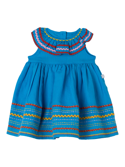 Stella McCartney Baby Linen-Cotton Embroidered Dress, Azure Blue, Azure Blue