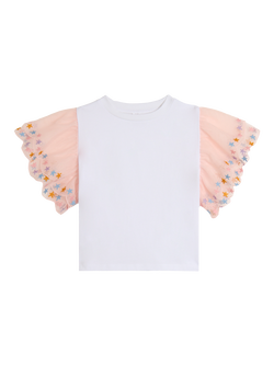 Stella McCartney Kids' Cotton Broderie Sleeve T-Shirt, White, White
