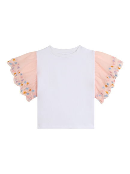 Stella McCartney Kids' Cotton Broderie Sleeve T-Shirt, White, White