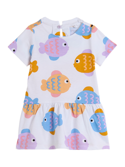 Stella McCartney Baby Cotton Fish Print Dress, White/Multi, White/Multi