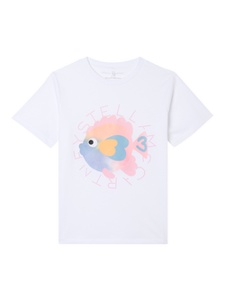 Stella McCartney Kids' Cotton Fish Print T-Shirt, White, White
