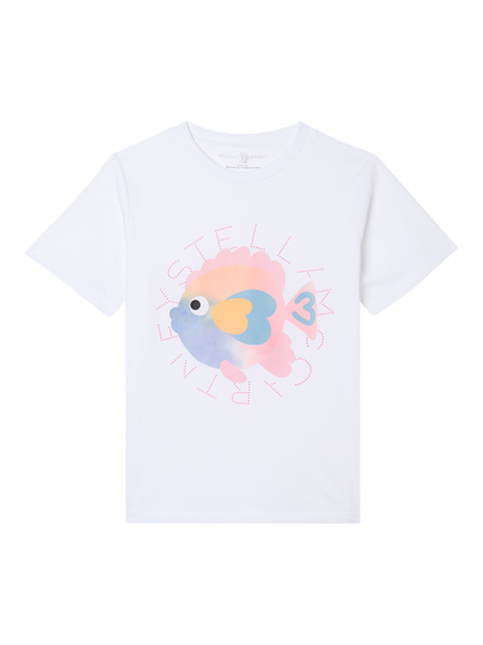 Stella McCartney Kids' Cotton Fish Print T-Shirt, White, White