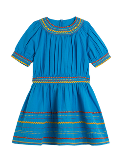 Stella McCartney Kids' Linen-Cotton Embroidered Dress, Azure Blue, Azure Blue