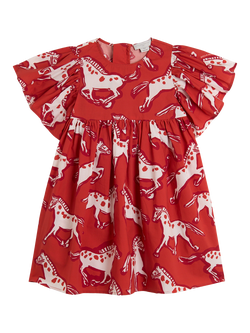 Stella McCartney Kids' Cotton Horse Print Dress, Rosso/Multi, Rosso/Multi