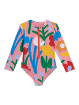 Stella McCartney Kids' Floral Long Sleeve Swimsuit, Rosa/Multi