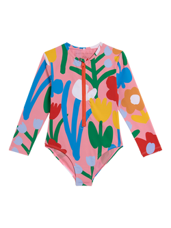 Stella McCartney Kids' Floral Long Sleeve Swimsuit, Rosa/Multi, Rosa/Multi