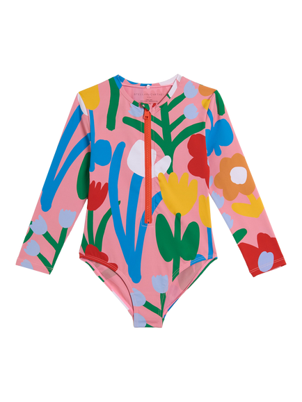 Stella McCartney Kids' Floral Long Sleeve Swimsuit, Rosa/Multi, Multi