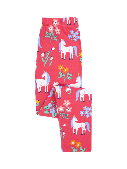 Frugi Kids' Libby Cotton Rich Printed Leggings, Rose Unicorn Floral, Rose Unicorn Floral