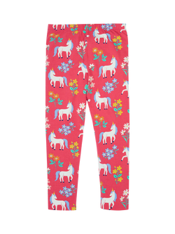 Frugi Kids' Libby Cotton Rich Printed Leggings, Rose Unicorn Floral - view 2, Rose Unicorn Floral