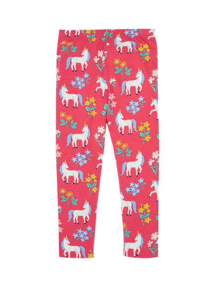 Frugi Kids' Libby Cotton Rich Printed Leggings, Rose Unicorn Floral - view 2, Rose Unicorn Floral
