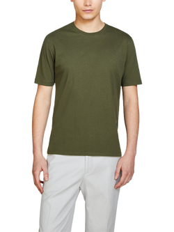 SISLEY Crew Neck Cotton T-Shirt, Dark Military Green