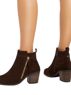 Dune London Paicing Wide Fit Leather Side Zip Ankle Boots, Brown - view 2, Brown