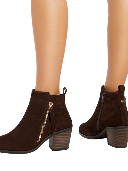 Dune London Paicing Wide Fit Leather Side Zip Ankle Boots, Brown - view 2, Brown