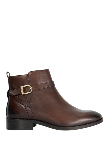 Dune London Pemma Wide Fit Leather Flat Heel Ankle Boots, Brown, Brown-leather