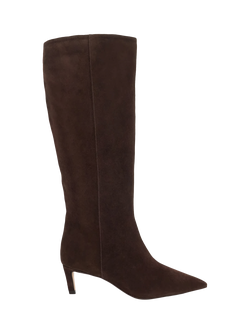 Dune London Smoothly Wide Fit Suede Kitten Heel Pointed Toe Knee High Boots, Brown, Brown-suede