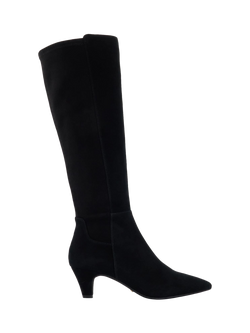 Dune London Sera Wide Fit Suede Pointed Knee High Boots, Black, Black