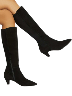 Dune London Sera Wide Fit Suede Pointed Knee High Boots, Black - view 2, Black