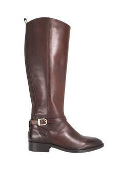 Dune London Leather Wide Fit Knee High Boots, Brown