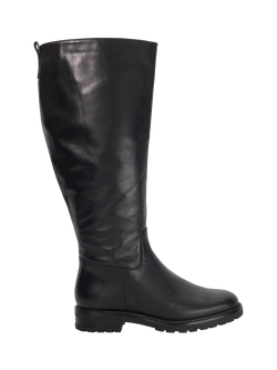 Dune London Tayah Wide Fit Leather Flat Heel Round Toe Knee High Boots, Black-leather