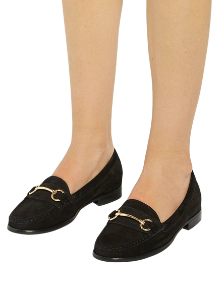Dune London Glenny Wide Fit Nubuck Flat Heel Round Closed Toe Loafers - view 2, Black