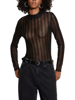 SISLEY High Neck Long Sleeved Striped Blouse, Black