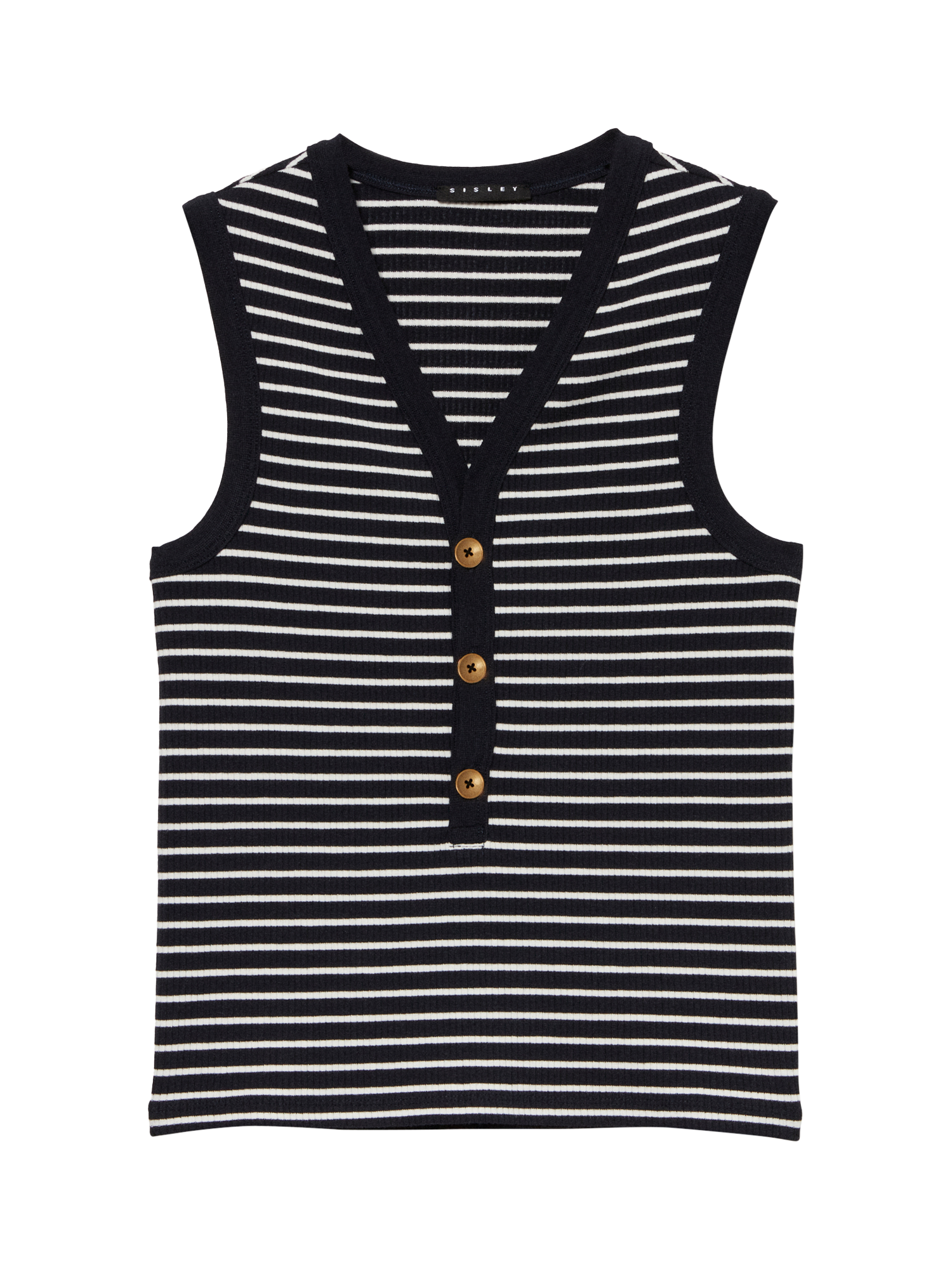 Product image 4 of 4, which shows SISLEYSlim Fit Striped Button Detail Top , Navy/Multi, XS