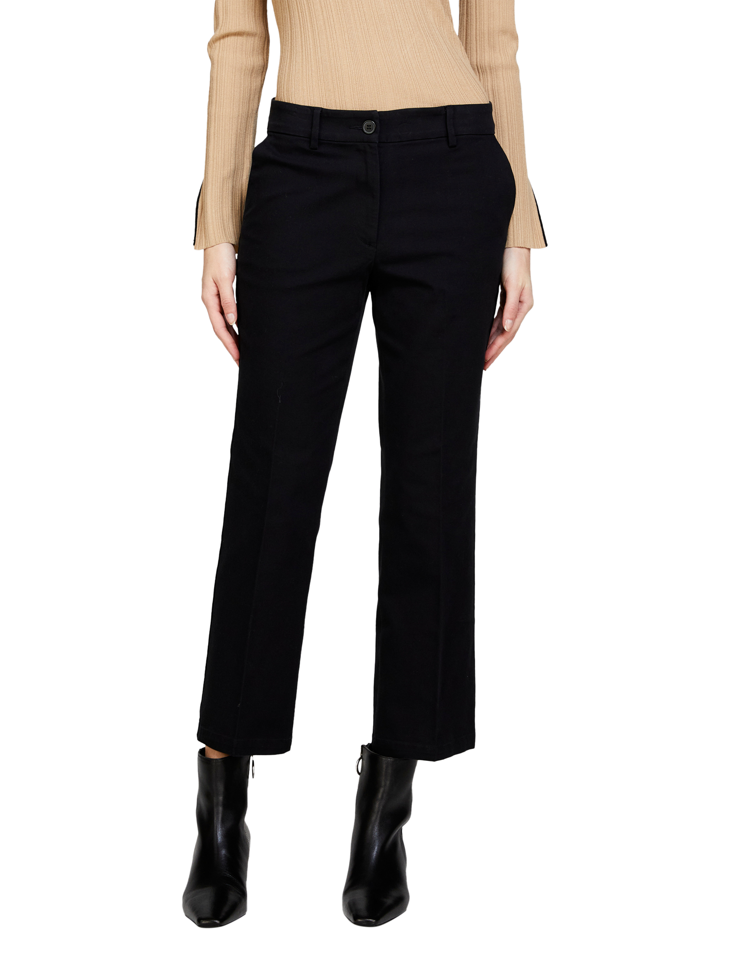 Product image 1 of 4, which shows SISLEY Acapulco Cropped Flared Fit Trousers , Black, 8