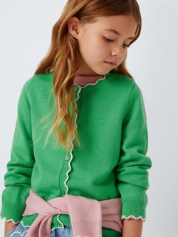 John Lewis Kids' Crew Neck Scallop Trim Cardigan, Green - view 2, Green