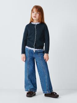 John Lewis Kids' Crew Neck Scallop Trim Cardigan, Blue - view 2, Blue