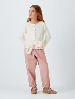 John Lewis Kids' Crew Neck Scallop Trim Cardigan, White - view 2, White