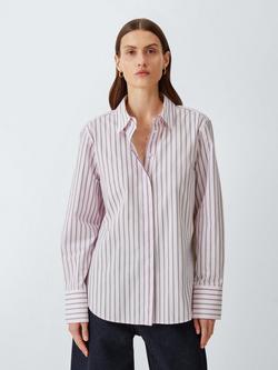 John Lewis Striped Cotton Poplin Shirt, Pink Stripe, Pink Stripe
