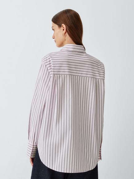 John Lewis Striped Cotton Poplin Shirt, Pink Stripe - view 2, Pink Stripe