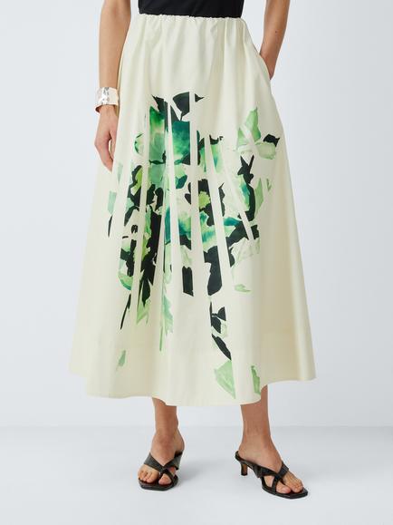 John Lewis Botanical Print Cotton Midi Skirt, Print, Print