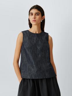John Lewis Cotton Linen Blend Sleeveless Shell Top, Denim Blue, Denim Blue