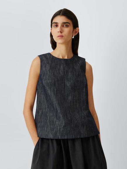 John Lewis Cotton Linen Blend Sleeveless Shell Top, Denim Blue, Denim Blue